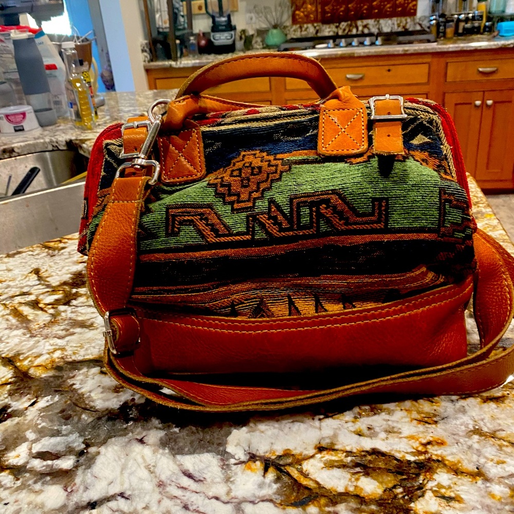 Colorful Patterned Handbag with Leather Straps